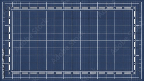 Blueprint background with grid and decorative border for technical drawing purposes