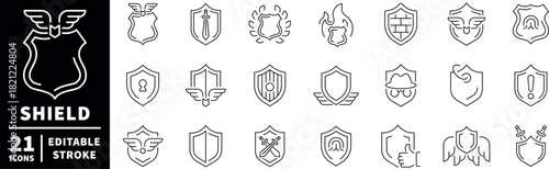 Security and protection icons set. editable line icons, outline, defense symbols