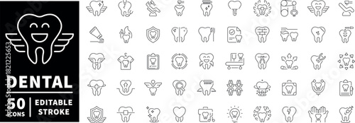 Dental care icons set. editable line icons, outline, oral hygiene symbols