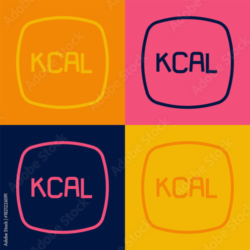 Pop art line Kcal icon isolated on isolated on color background. Health food. Vector