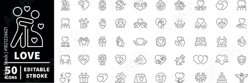 Love and relationship icons set. editable line icons, outline, affection symbols