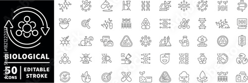 Biology icons set. editable line icons, outline, science and laboratory symbols
