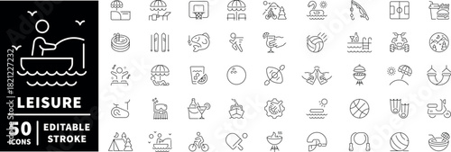 Leisure and outdoor icons set. editable line icons, outline, recreation symbols