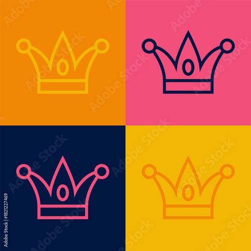 Pop art line Jester hat with bells isolated on color background. Clown icon. Amusement park funnyman sign. Vector