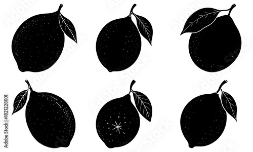 Fresh lemons in silhouette, a zesty citrus collection for summer designs and vibrant culinary projects, perfect for adding a refreshing touch, originally vector