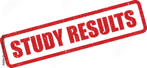 Textured red rectangle stamp with distressed finish displaying the phrase study results for academic and research documents or reports