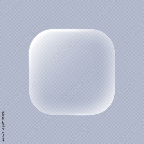 Liquid glass icon mockup isolated on transparent background. 3d light frame square button with glow edge, glass banner for mobile and web app, tech board frame in futuristic style, vector illustration