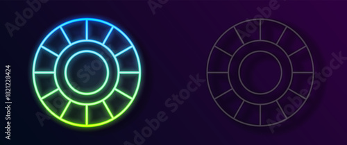 Glowing neon line Casino chips icon isolated on black background. Casino gambling. Vector