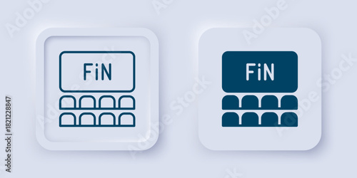 Filled and outline Cinema auditorium with screen icon isolated on grey background. Square button. Vector