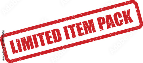 Textured red rubber stamp displaying the message LIMITED ITEM PACK for exclusive bundle announcements