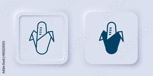 Filled and outline Corn icon isolated on grey background. Square button. Vector