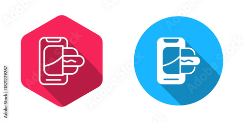 Filled and outline Food ordering on mobile icon isolated with long shadow background. Order by mobile phone. Restaurant food delivery concept. Vector