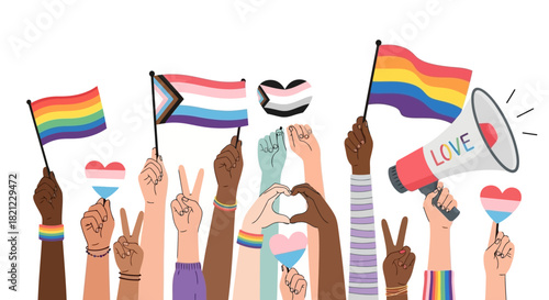 Pride Celebration Unity, Love, and Diversity Rally Illustration
