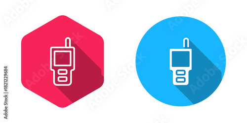 Filled and outline Walkie talkie icon isolated with long shadow background. Portable radio transmitter icon. Radio transceiver sign. Vector