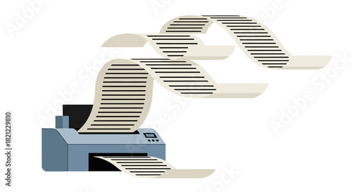 An efficient digital printer rapidly producing multiple extensive documents, representing a seamless flow of information and crucial data processing tasks within a modern work environment