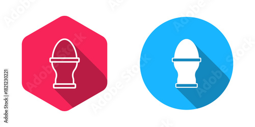 Filled and outline Chicken egg on a stand icon isolated with long shadow background. Vector