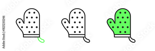 Set line Oven glove icon isolated on white background. Kitchen potholder sign. Cooking glove. Vector