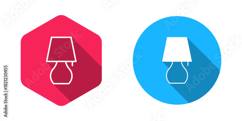 Filled and outline Table lamp icon isolated with long shadow background. Night light. Vector