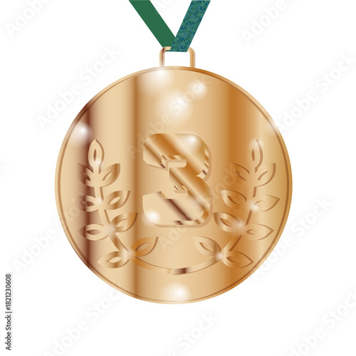 A bronze medal with the number three and a ribbon symbolizing achievements and successes