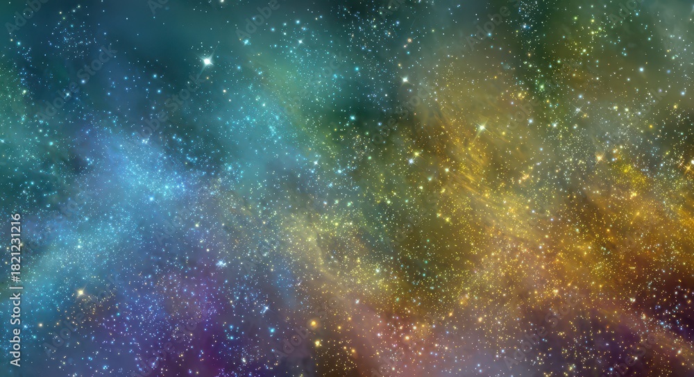 Naklejka premium Vibrant Light Textures in a Multicolored Starry Sky - Abstract Galaxy Wallpaper