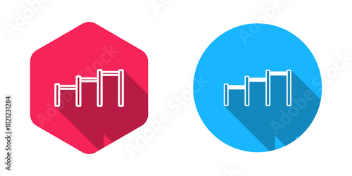 Filled and outline Sport horizontal bar icon isolated with long shadow background. Vector