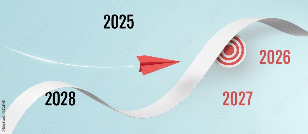 © Hriday - A Journey to Tomorrow: A symbolic red paper airplane soars toward a bullseye target, charting a course through time that embodies progress and goal-setting. © Hriday - A Journey to Tomorrow: A symbolic red paper airplane soars toward a bullseye target, charting a course through time that embodies progress and goal-setting.