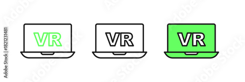 Set line Virtual reality icon isolated on white background. Futuristic VR head-up display design. Vector