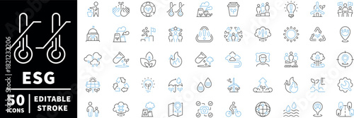 Esg linear icons set. editable line icons for sustainability and environment