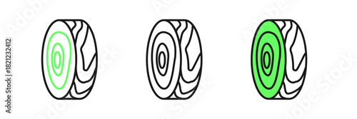 Set line Tree rings icon isolated on white background. Wooden cross section. Vector