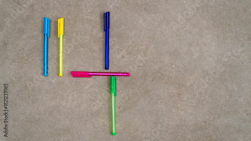 close-up of many colored pens