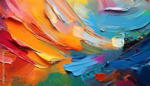 Abstract Colorful Oil Painting On Canvas Oil Paint Texture With Brush And Palette Knife Strokes Multi Colored Wallpaper Macro Close Up Acrylic Background Modern Art Concept Horizontal Fragment