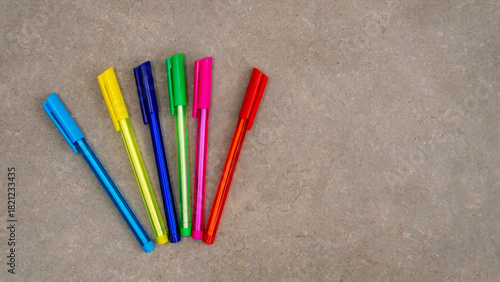 close-up of many colored pens