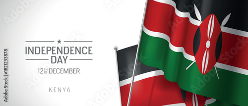 Kenya happy independence day greeting card, banner vector illustration. Kenyan national holiday 12th of December design element with 3D flag