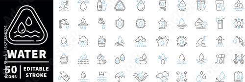 Water conservation icons set. editable line icons, outline, eco-friendly, nature