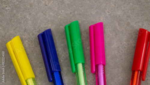 close-up of many colored pens