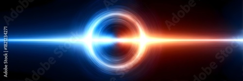 Abstract light burst in blue and orange colors on dark background