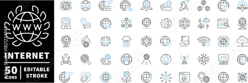 Internet and networking icons set. editable line icons, vpn, connectivity and web symbols
