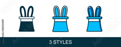 Filled outline Magician hat and rabbit ears icon isolated on white background. Magic trick. Mystery entertainment concept. Vector