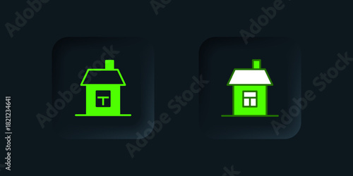 Green House icon isolated on black background. Home symbol. Black square button. Vector