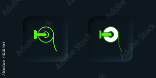 Green Toilet paper roll icon isolated on black background. Black square button. Vector