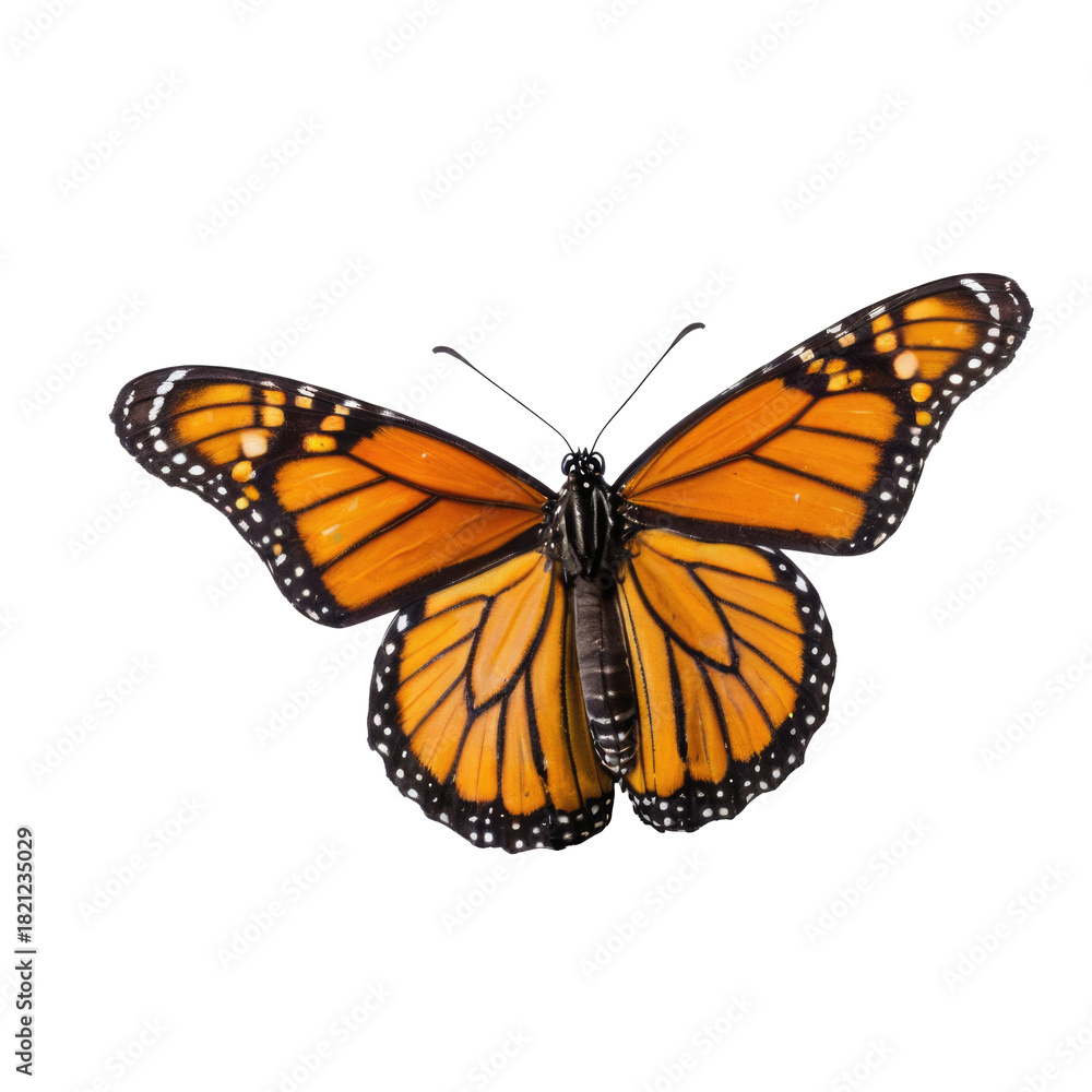 Fototapeta premium A close-up of an orange butterfly with black spots on its wings, suitable for use in nature or wildlife related contexts