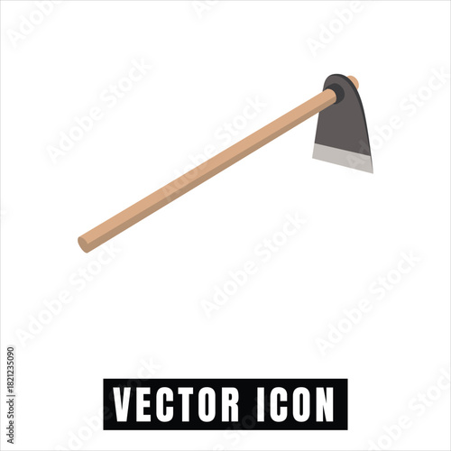 Classic garden hoe tool with wooden handle isolated on white background