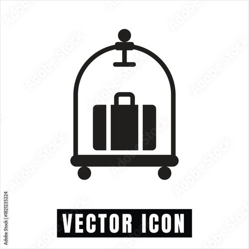 Black silhouette of a luggage cart with suitcases vector icon