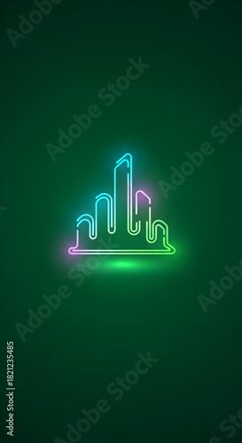 Glowing City Skyline Outline on Dark Green Background