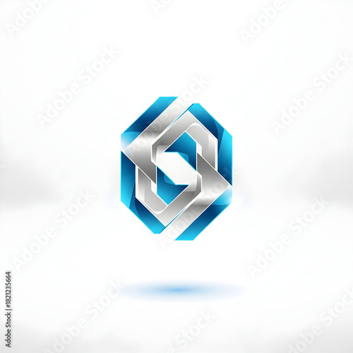 Abstract Hexagon Geometric Shape with Silver and Blue Elements