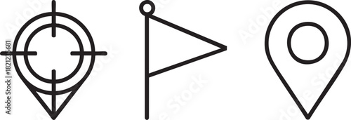 Navigation and Location Line Icons Set. Map Pin Flag and GPS Target Symbols Vector Illustration