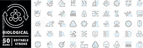 Biological icons set. editable line icons, outline, scientific and molecular symbols