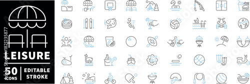 Leisure icons set. editable line icons, outline, recreation and relaxation symbols