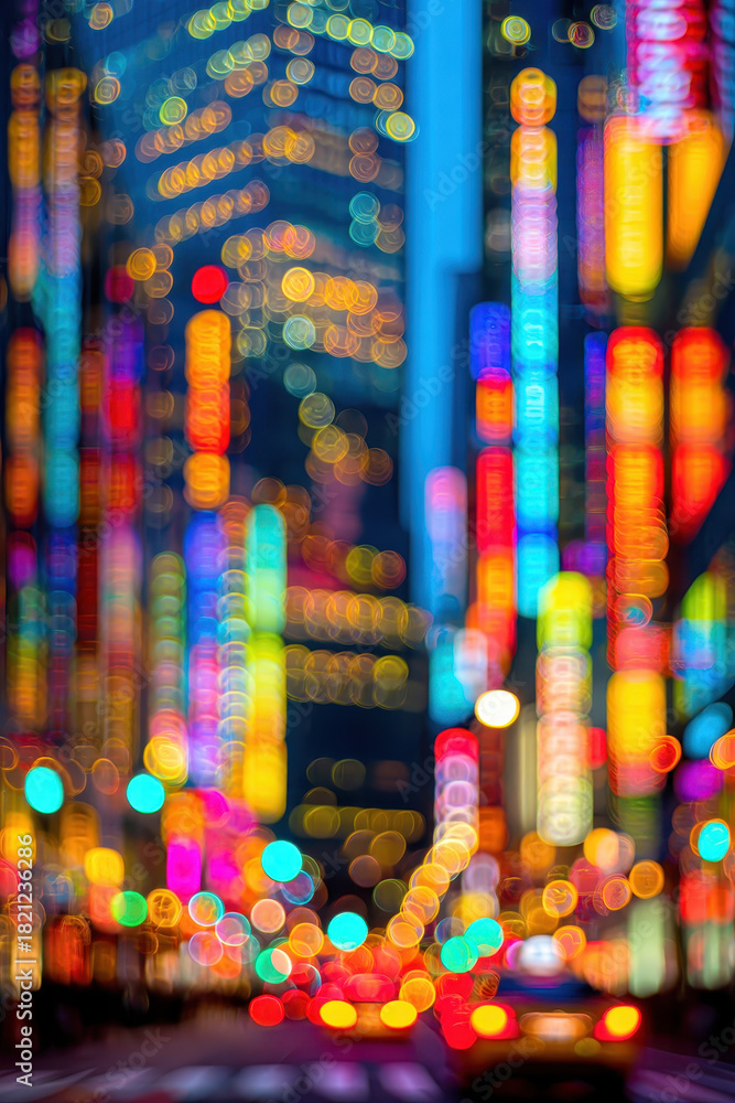 custom made wallpaper toronto digitalVibrant cityscape at night with colorful bokeh lights creates lively and energetic atmosphere. blurred neon signs and streetlights add dynamic and bustling urban feel