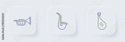 Set line Bandura, Saxophone and Trumpet icon. Vector